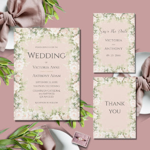 Pink Floral Watercolor Vintage Wedding  Invitation