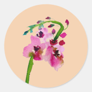 Pink floral watercolor wedding blush flower classic round sticker