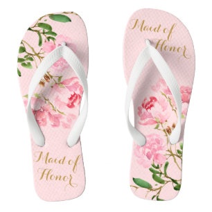 Pink Floral Watercolor Wedding Maid of Honour Flip Flops