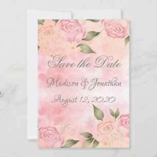 Pink Floral Watercolor Wedding Save The Date