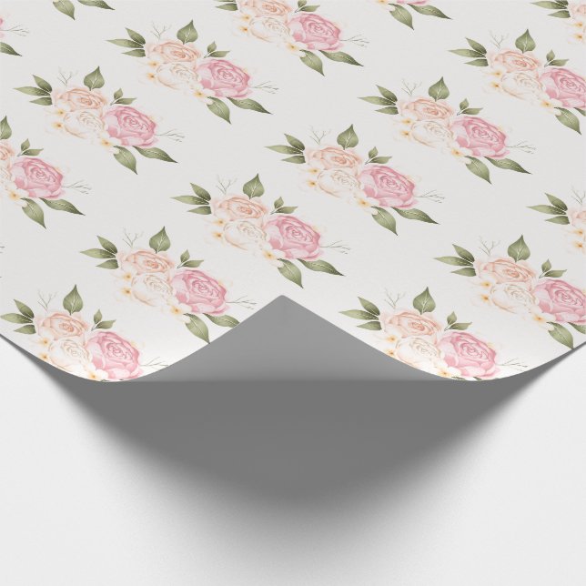 Pink Floral Watercolor Wedding Wrapping Paper (Corner)