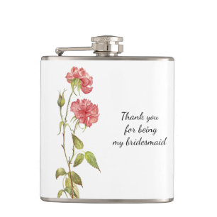 Pink floral watercolour bridesmaid thank you hip flask