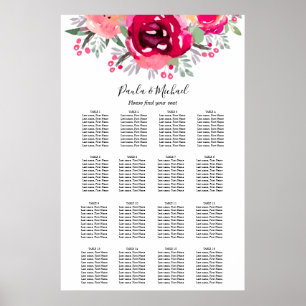 Pink Floral Wedding 16 Table Seating Chart