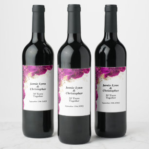 Pink Floral Wedding Anniversary Wine Label