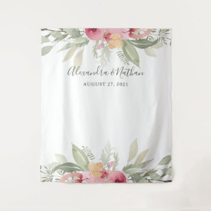 Pink Floral Wedding Backdrop   Photo Booth Prop Tapestry