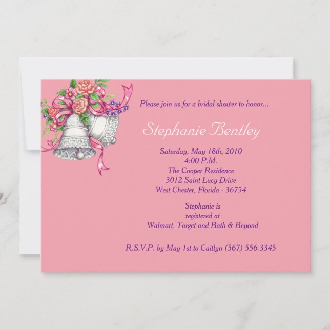 Pink Floral Wedding Bells Bridal Shower Invitation (Front)