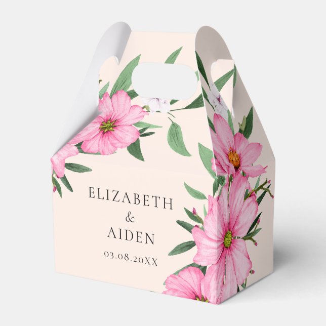 Pink Floral Wedding Blush Favour Box (Front Side)