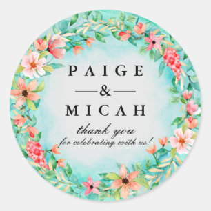 Pink Floral Wedding Botanical Thank You Classic Round Sticker