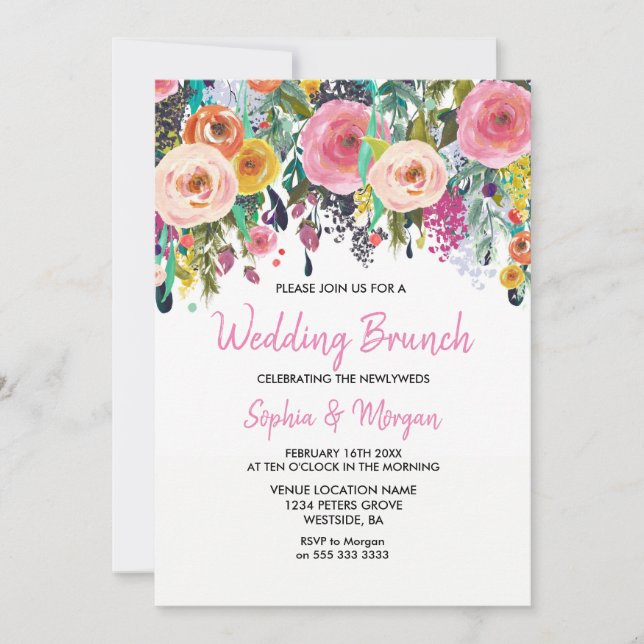 Pink Floral Wedding Brunch Invitation (Front)