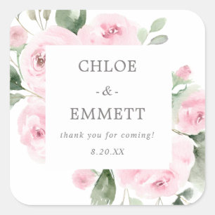 Pink Floral Wedding Cake Box Favour Sticker