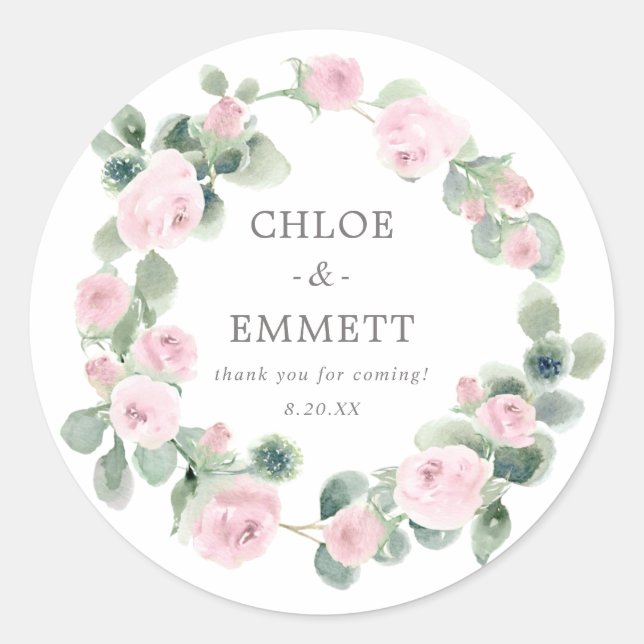Pink Floral Wedding Cake Box Favour Sticker (Front)