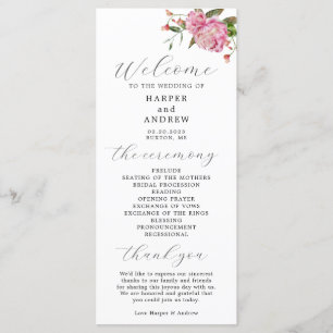 Pink Floral Wedding Ceremony Program Programme