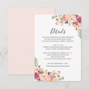 Pink Floral Wedding Details Card