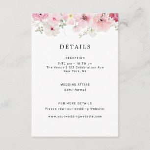 Pink Floral Wedding Details Enclosure Card