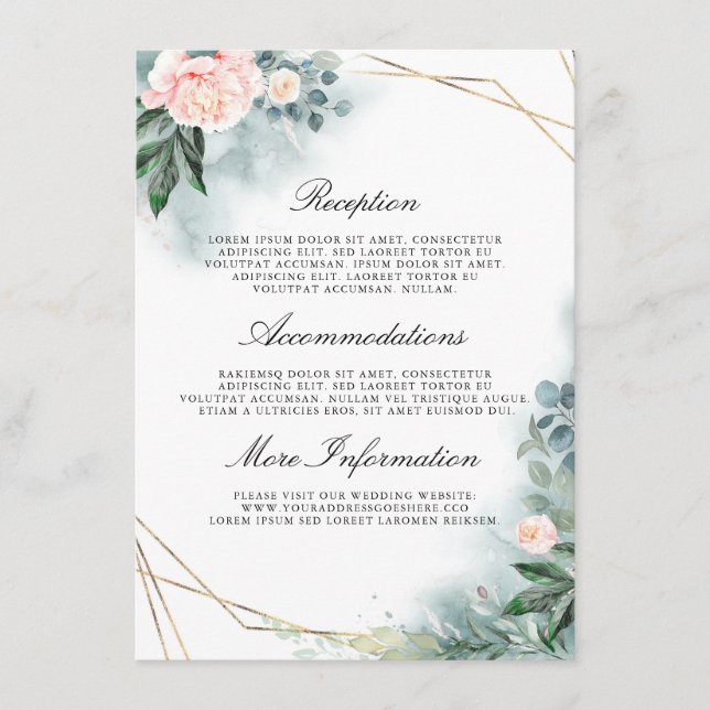 Pink Floral Wedding Details Information Guest Enclosure Card (Front)