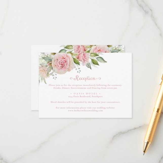 Pink Floral Wedding Enclosure Card (Front/Back In Situ)