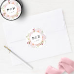 Pink Floral Wedding Envelope Seal / Favour Sticker<br><div class="desc">Elevate your envelopes and favours with this elegant wedding sticker, showcasing beautiful pink and blush watercolor flowers, a section for your initials, and extra text below. Ideal for wedding envelope seals or wedding favours. Ability to select "Edit Using Design Tool" and make changes to text style, size, colour, and position....</div>