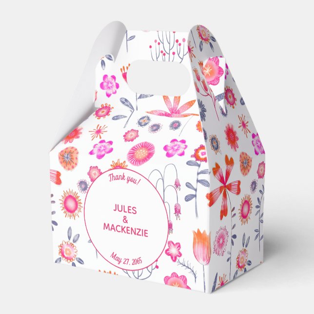 Pink Floral Wedding Favour Box (Front Side)