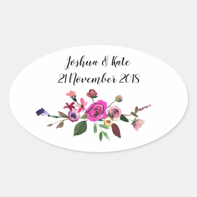 Pink Floral Wedding Favour Stickers (Front)