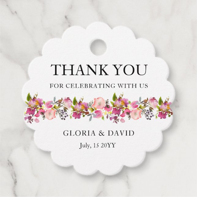 Pink Floral Wedding Favour Tags (Front)