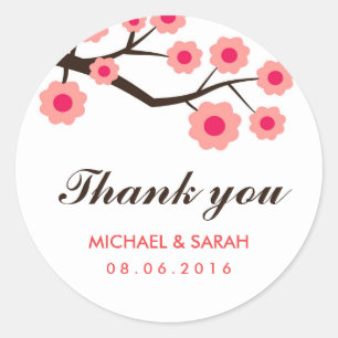 Pink Floral Wedding Favour Thank You Sticker