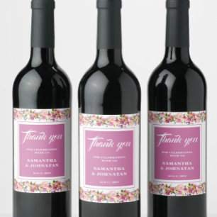 Pink Floral Wedding Favours Wine Label