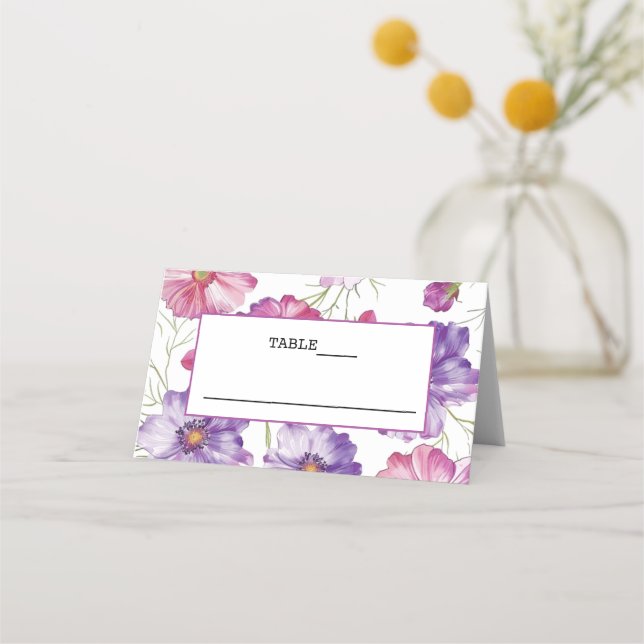 Pink Floral Wedding Folded Place card (Front)
