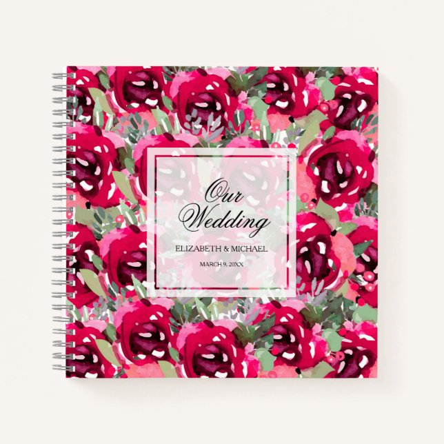 Pink Floral Wedding Guest Book (Front)