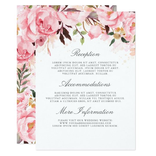 Pink Floral Wedding Information Guest Card