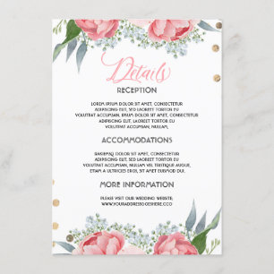 Pink Floral Wedding Information Guest Card