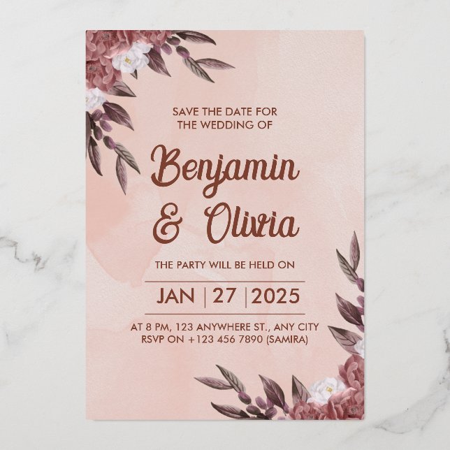 Pink Floral Wedding Invitation (Front)