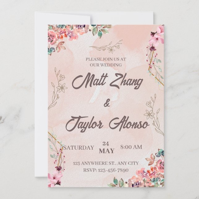 Pink Floral Wedding Invitation (Front)