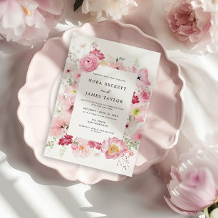 Pink Floral Wedding Invitation