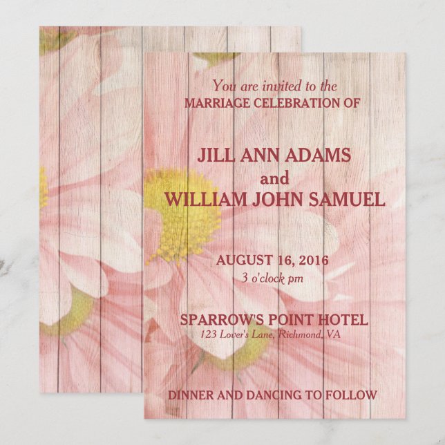 Pink Floral Wedding Invitation (Front/Back)