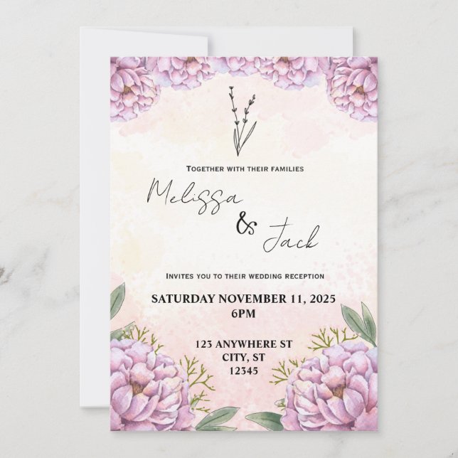 Pink Floral Wedding Invitation  (Front)