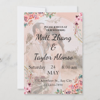 Pink Floral Wedding Invitation, Personalised Invitation