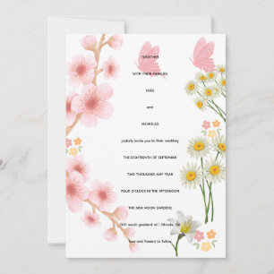 Pink Floral Wedding Invitation with Daisies   Wedd