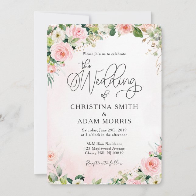 Pink Floral Wedding Invitations (Front)