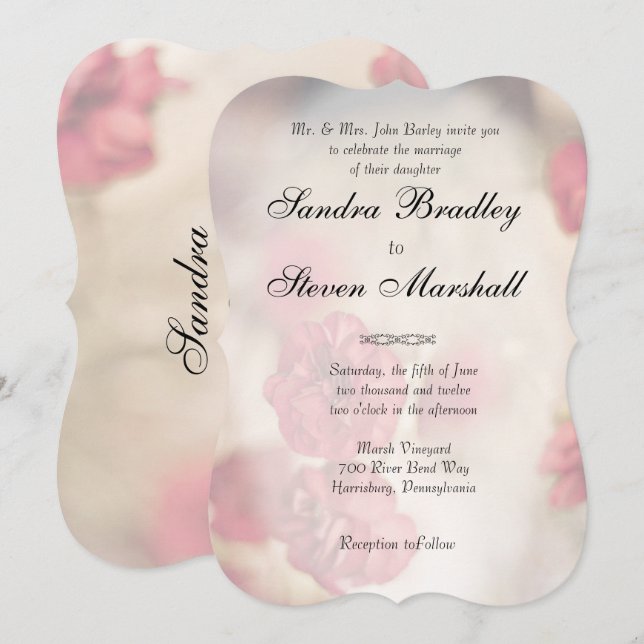 Pink Floral Wedding Invitations (Front/Back)