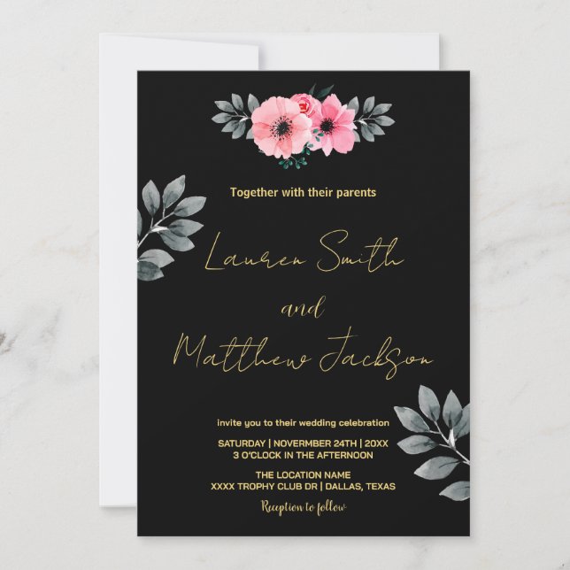 Pink Floral Wedding Invitations (Front)