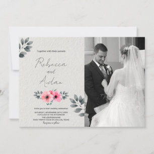 Pink Floral Wedding Invitations with photo