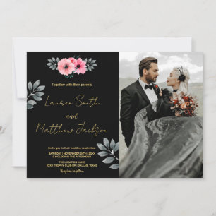 Pink Floral Wedding Invitations with photo