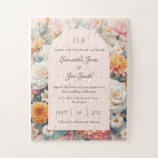 Pink floral wedding jigsaw puzzle (Vertical)