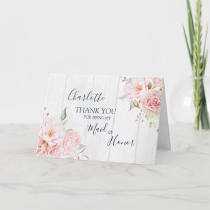 Pink Floral Wedding Maid of Honor Thank You Card