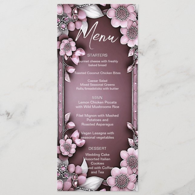 Pink Floral Wedding Menu (Front)