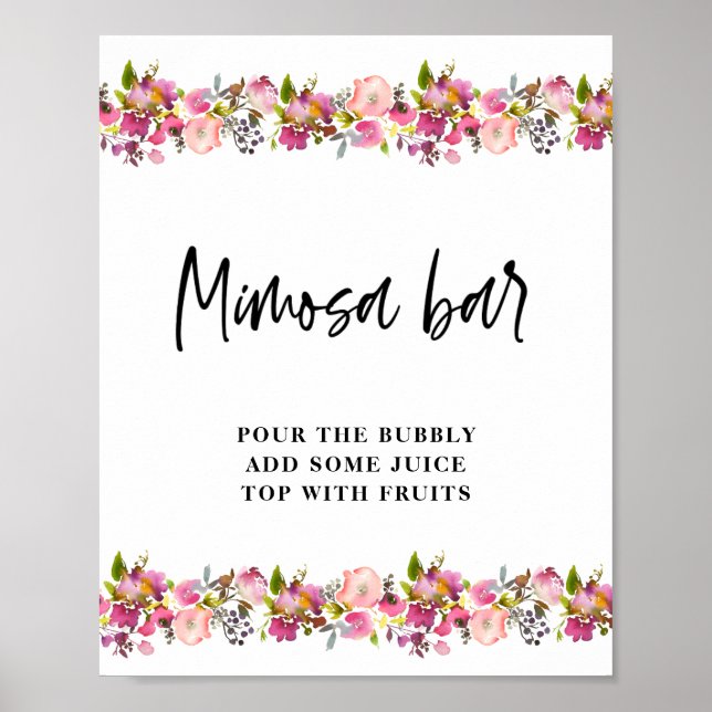 Pink Floral Wedding Mimosa Bar sign   (Front)