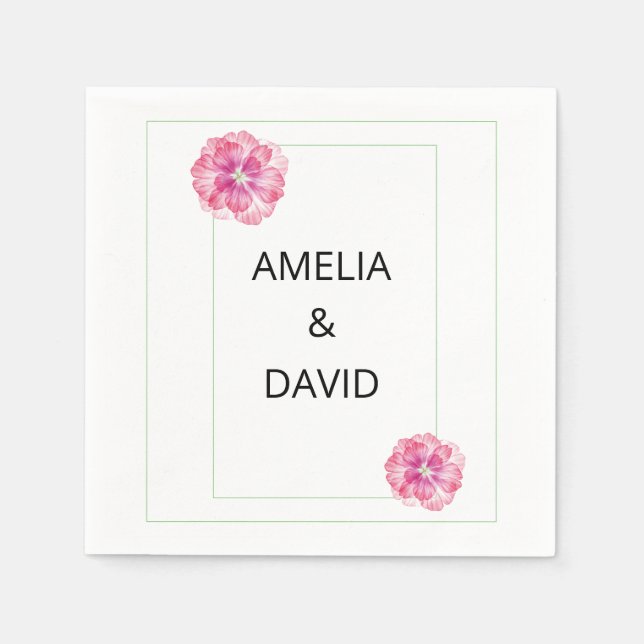  Pink Floral Wedding Paper Napkins (Front)