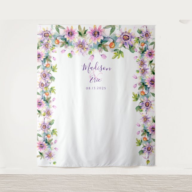 Pink Floral Wedding Photo Booth Backdrop Tapestry (Front)
