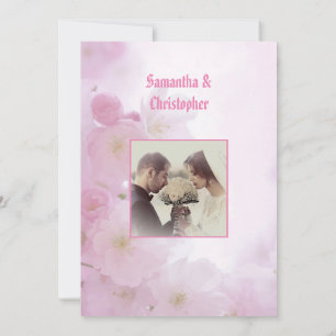 Pink floral wedding photo invitation