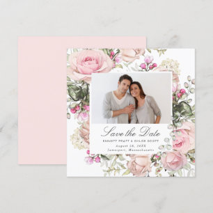 Pink Floral Wedding Photo Save the Date Card